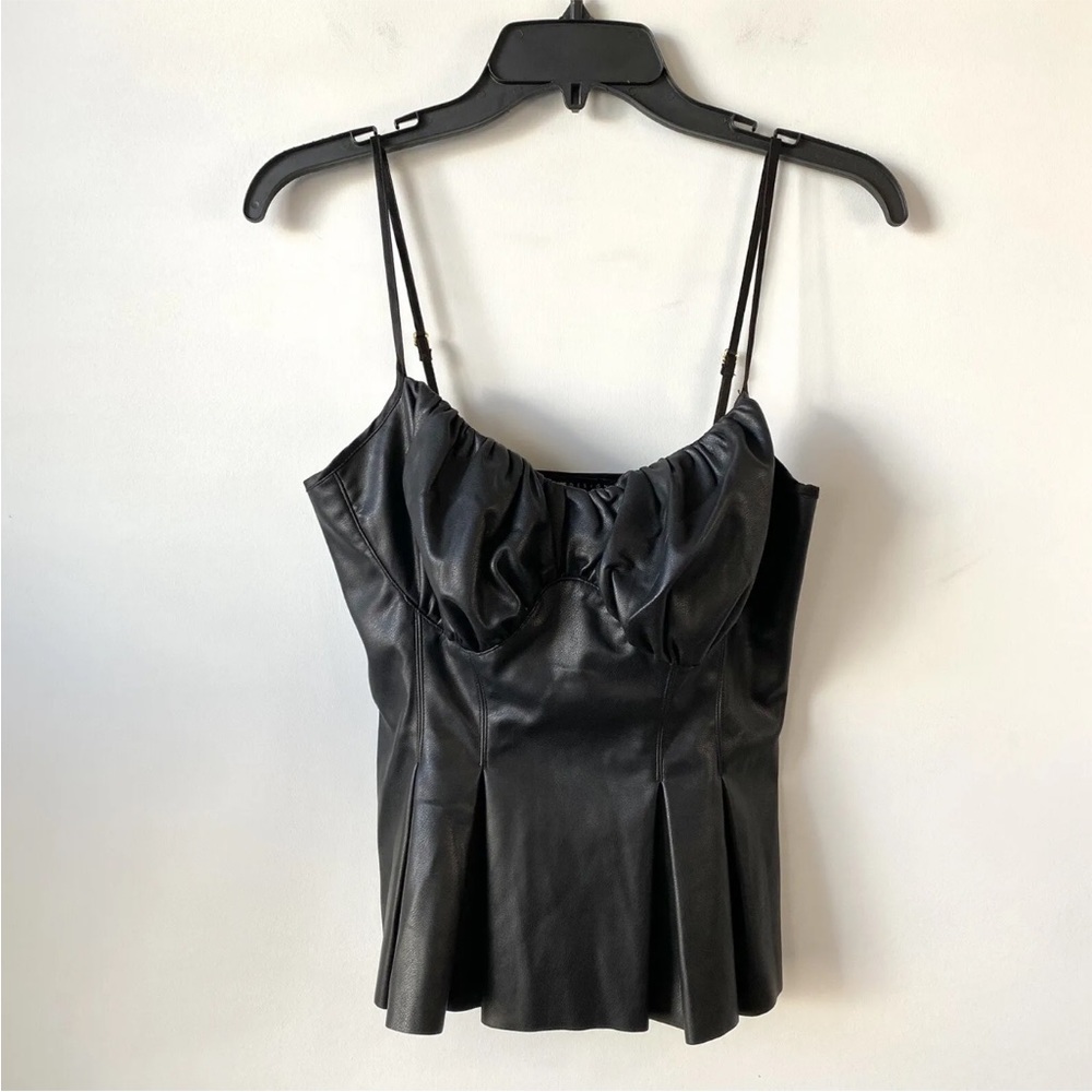 ASOS Design Faux‎ Leather Seamed Peplum Cami Top Black 4
